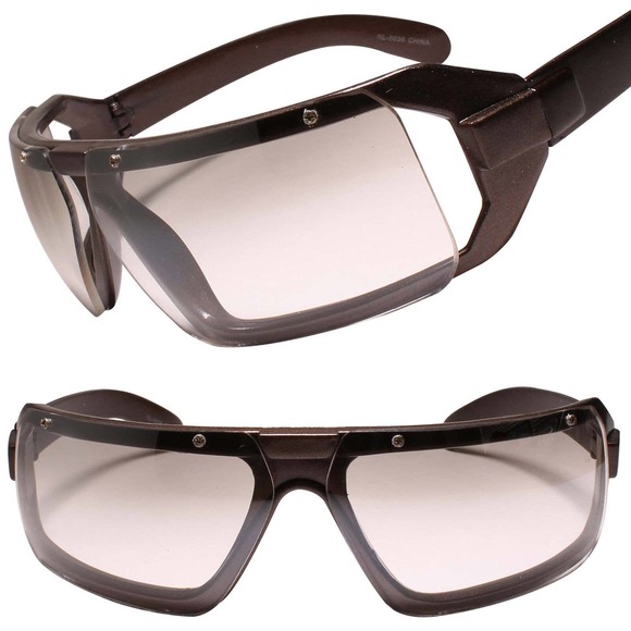 Unique Retro Futuristic Novelty 90s Wrap Around Brown Rectangle Sunglasses - Picture 1 of 4